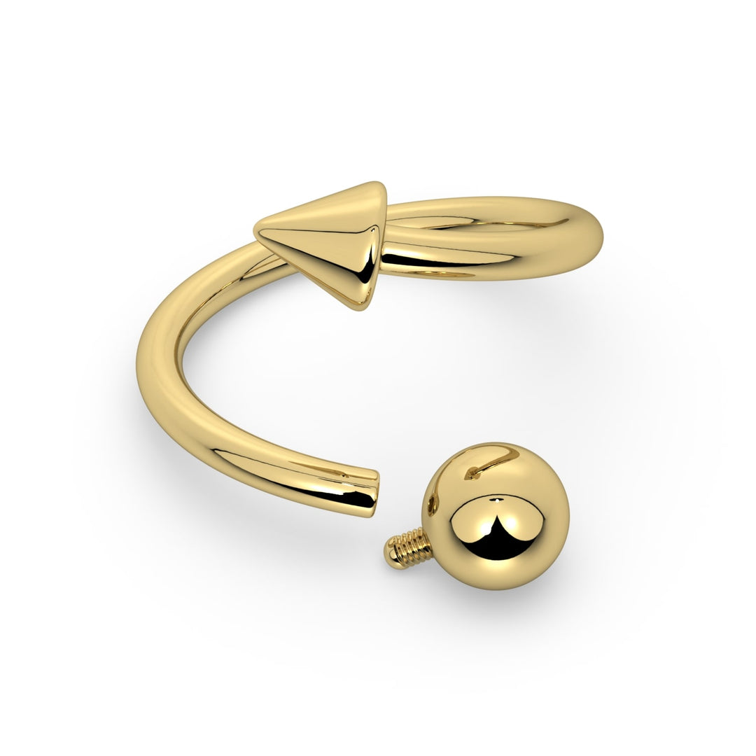 Spike & Ball Twister Spiral Barbell 14k Gold