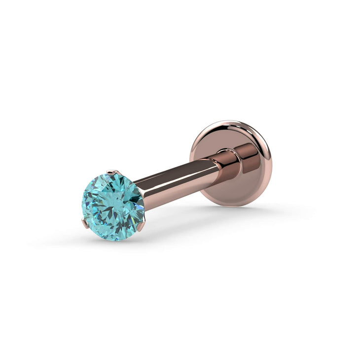 2mm Aqua Diamond Lumina 3-Prong Flat Back Stud