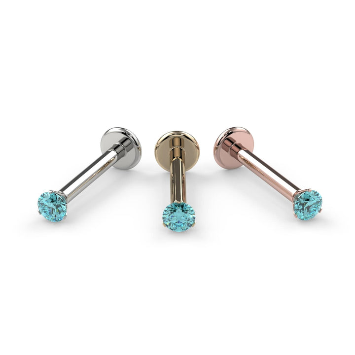 2mm Aqua Diamond Lumina 3-Prong Flat Back Stud