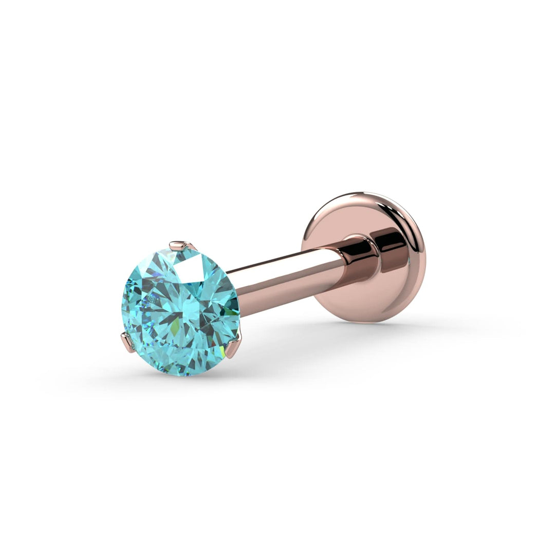 2.5mm Aqua Diamond Lumina 3-Prong Flat Back Stud