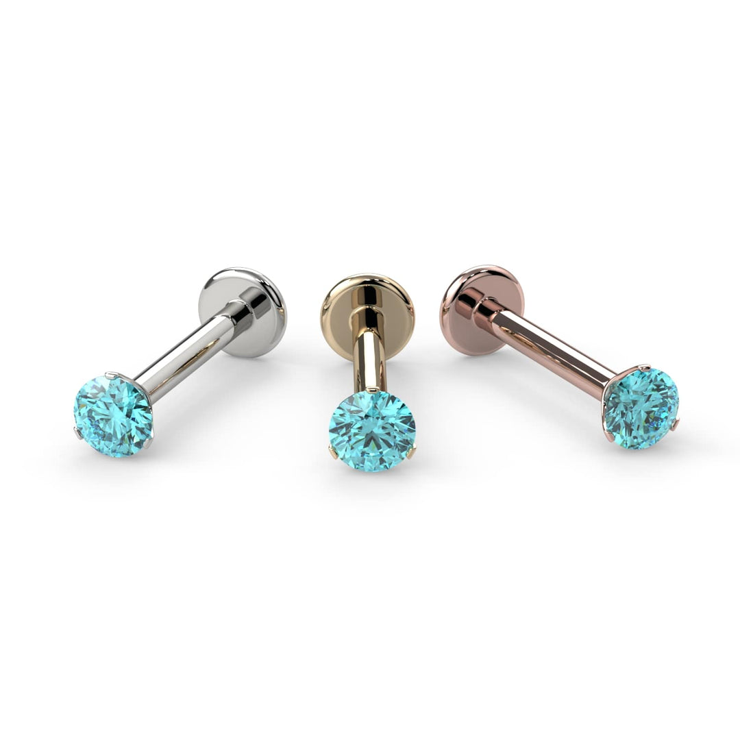 2.5mm Aqua Diamond Lumina 3-Prong Flat Back Stud