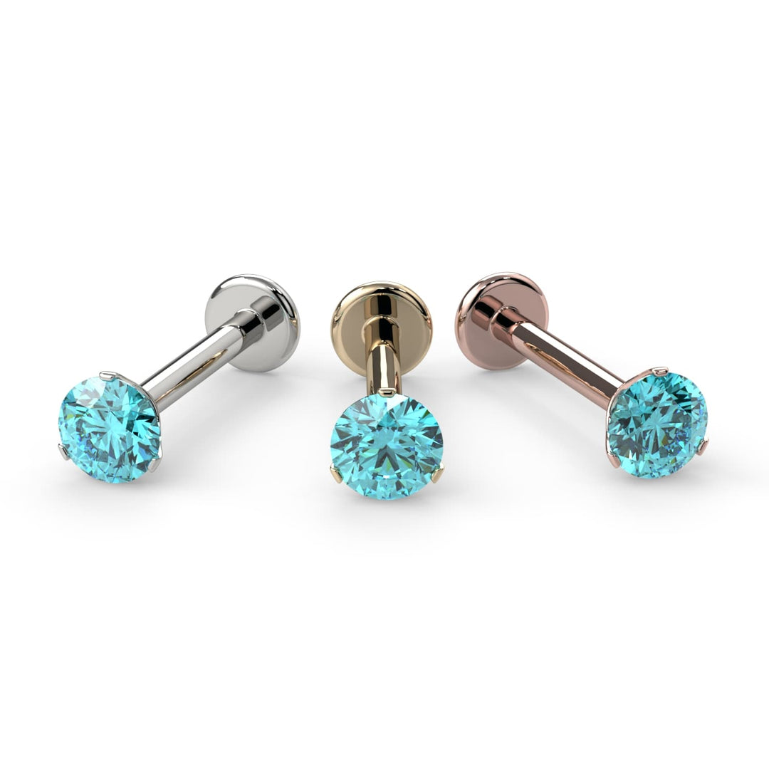 3mm Aqua Diamond Lumina 3-Prong Flat Back Stud