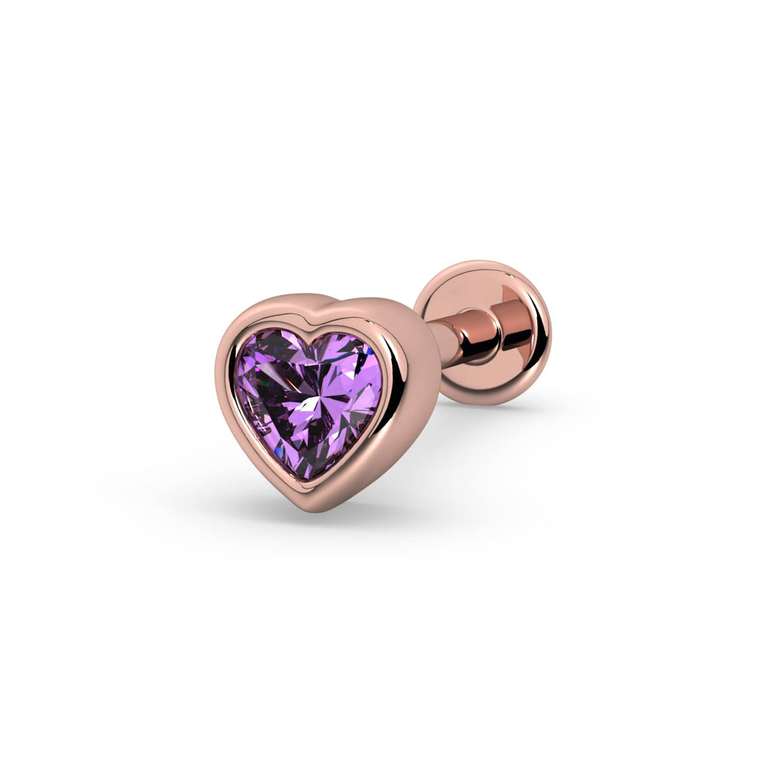 Amethyst Heart Flat Back Stud