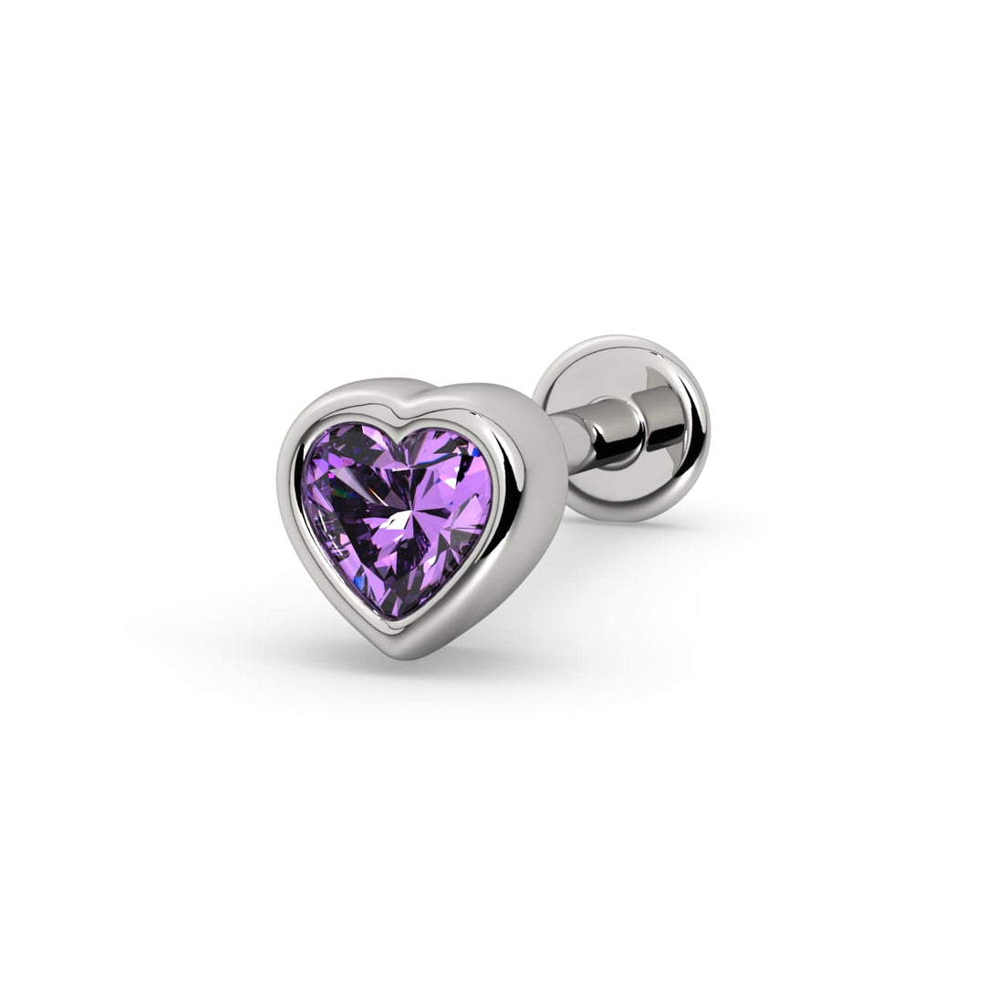 Amethyst Heart Flat Back Stud