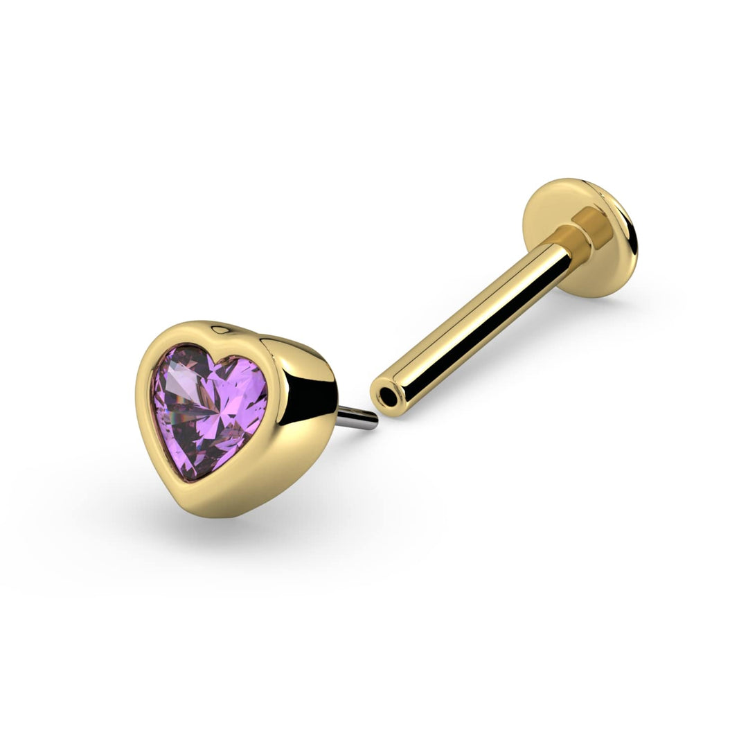 Amethyst Heart Flat Back Stud