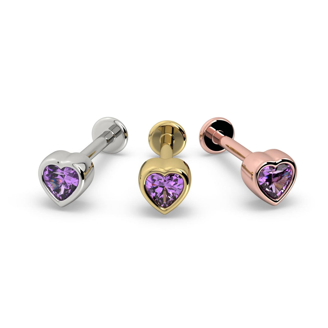 Amethyst Heart Flat Back Stud