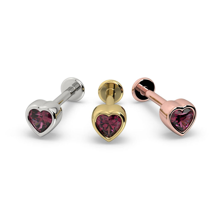 Rhodolite Garnet Heart Flat Back Stud