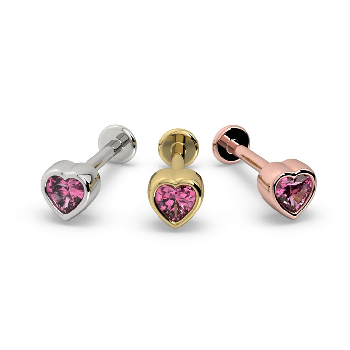 Pink Sapphire Heart Flat Back Stud