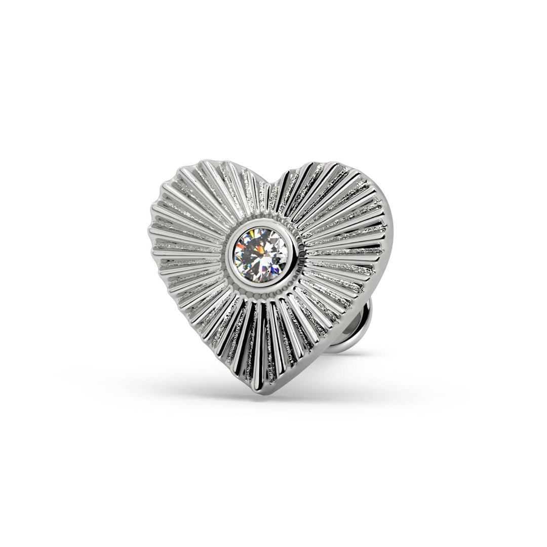 Sunburst Diamond Heart Flat Back Stud