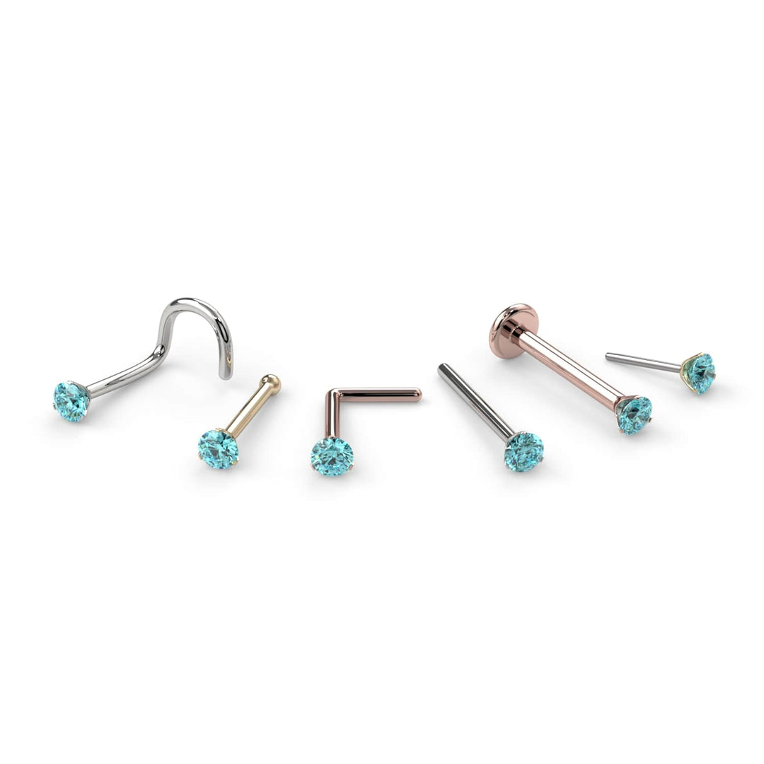 2mm Lumina 3-Prong Aqua Diamond Nose Ring