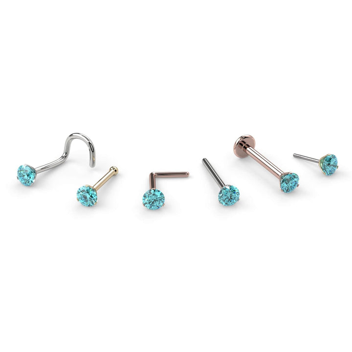 2.5mm Lumina 3-Prong Aqua Diamond Nose Ring