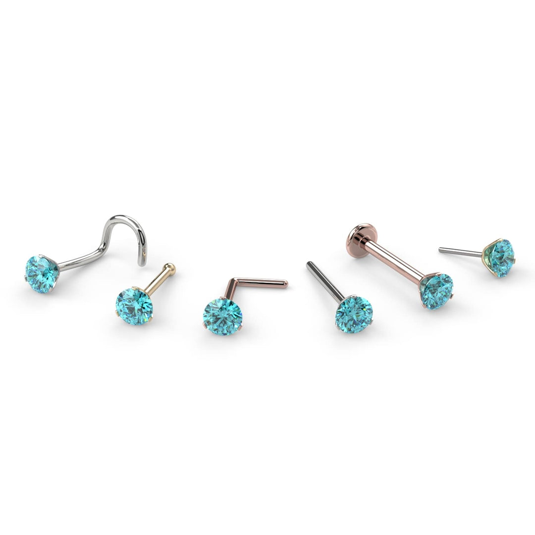 3mm Lumina 3-Prong Aqua Diamond Nose Ring