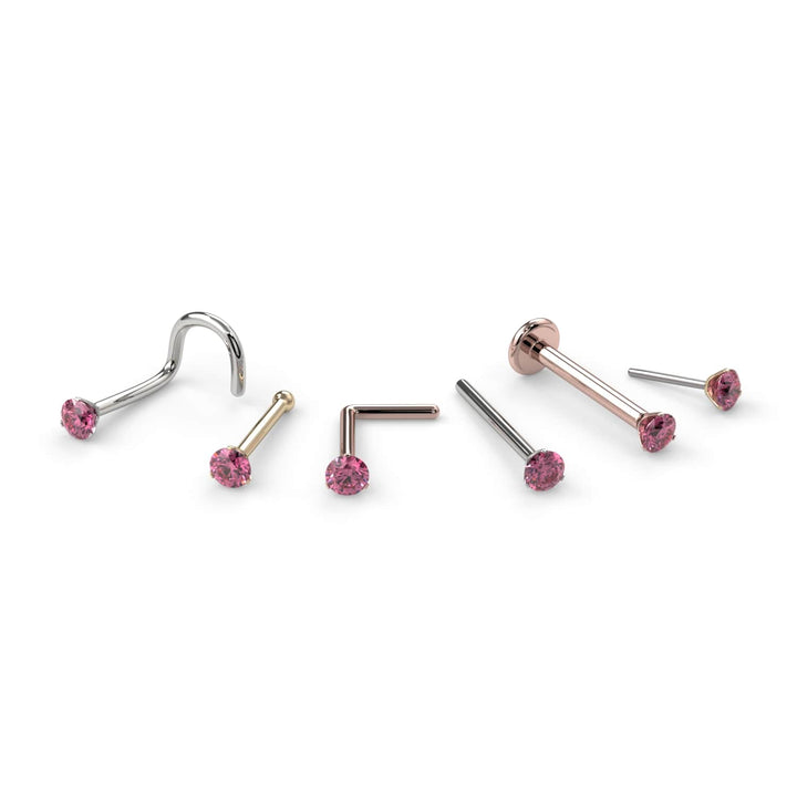 2mm Lumina 3-Prong Pink Diamond Nose Ring