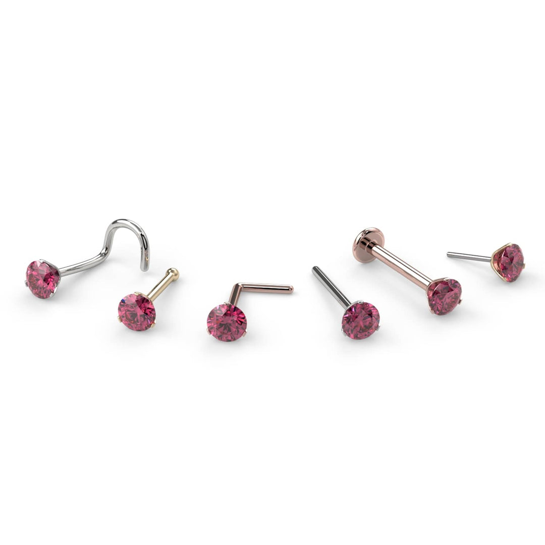 3mm Lumina 3-Prong Pink Diamond Nose Ring