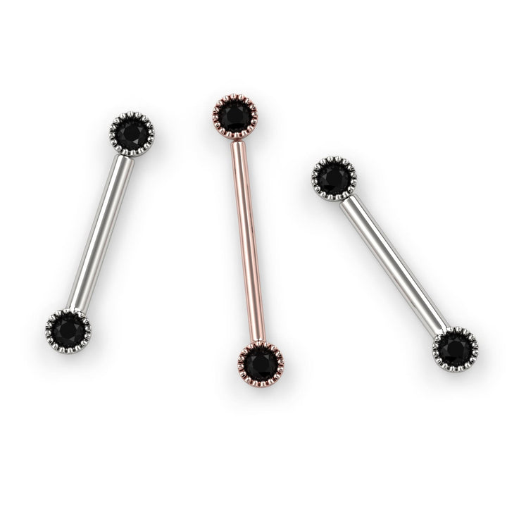 Black Diamond Perlagé 14K Gold Straight Barbell