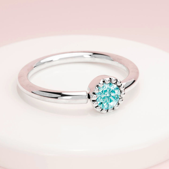 Aqua Diamond Perlagé Fixed Bead Ring Side Facing