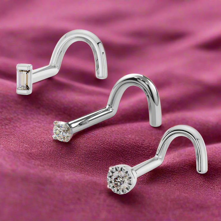 Baguette, Round, and Perlage Diamond Nose Ring Gift Set