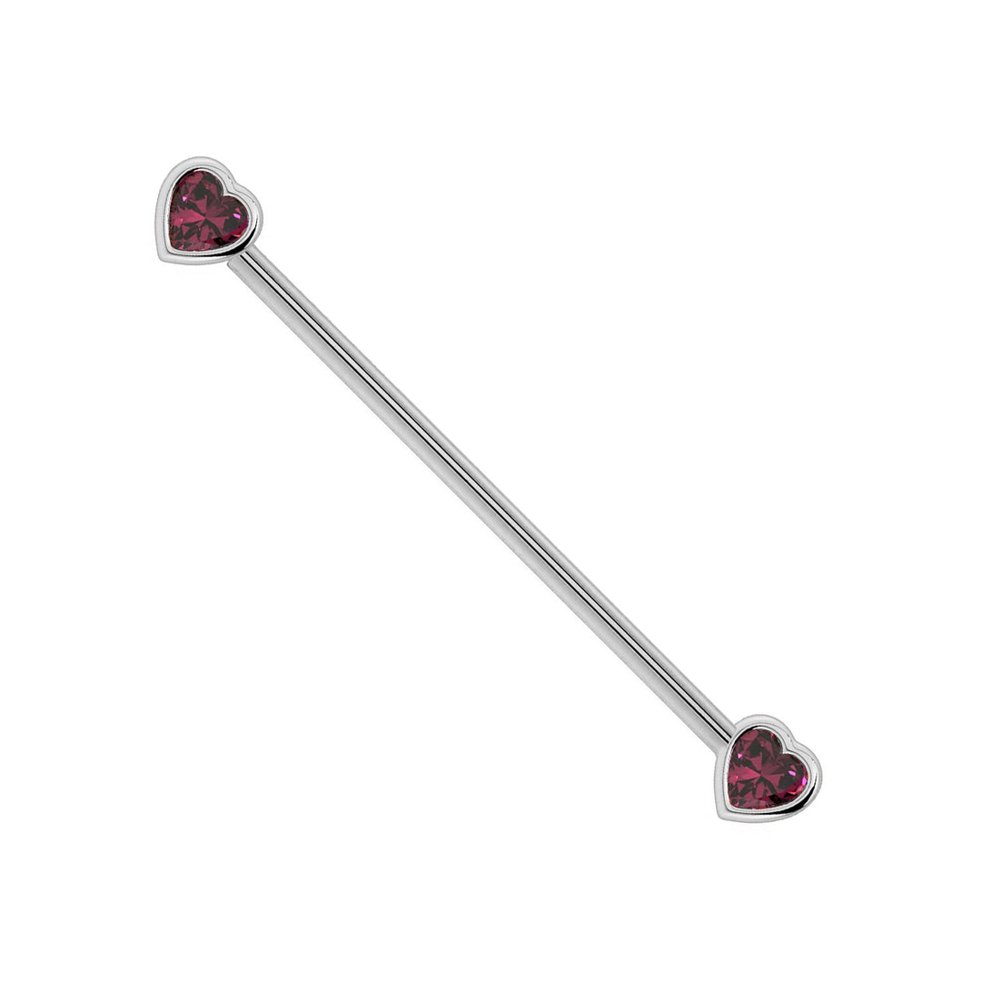 Rhodolite Garnet Heart Industrial Barbell