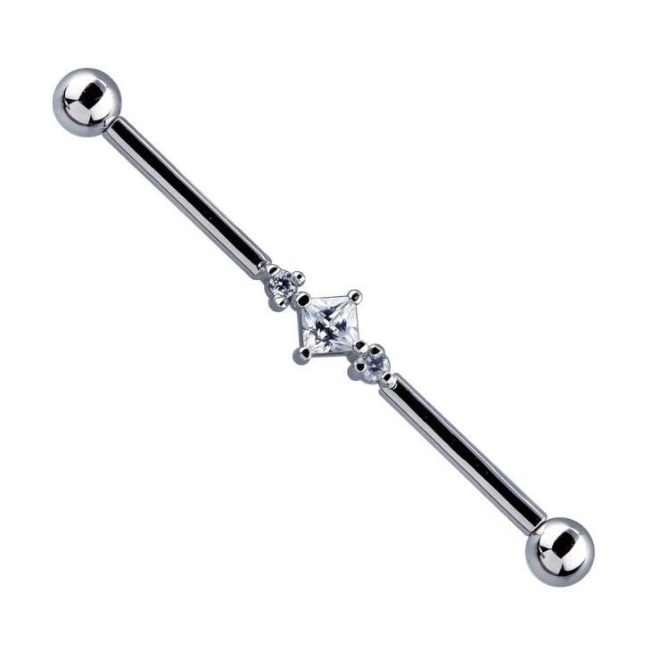 Triple Cubic Zirconia 14K Gold Industrial Barbell – FreshTrends