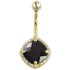 Black Onyx & Diamond Antiqued Cushion-Cut Navel Ring