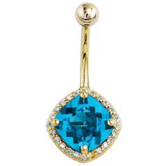 Swiss Blue Topaz Diamond 14k Gold Navel Ring