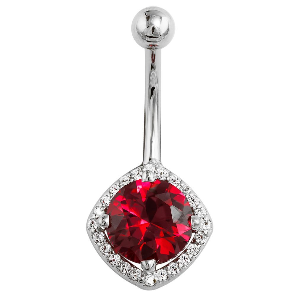 Garnet & Diamond Antiqued Cushion-Cut Navel Ring