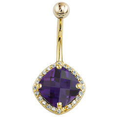 Amethyst & Diamond Antiqued Cushion-Cut Navel Ring