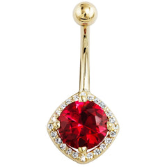 Garnet & Diamond Antiqued Cushion-Cut Navel Ring