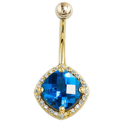 London Blue Topaz & Diamond Antiqued Cushion-Cut Navel Ring