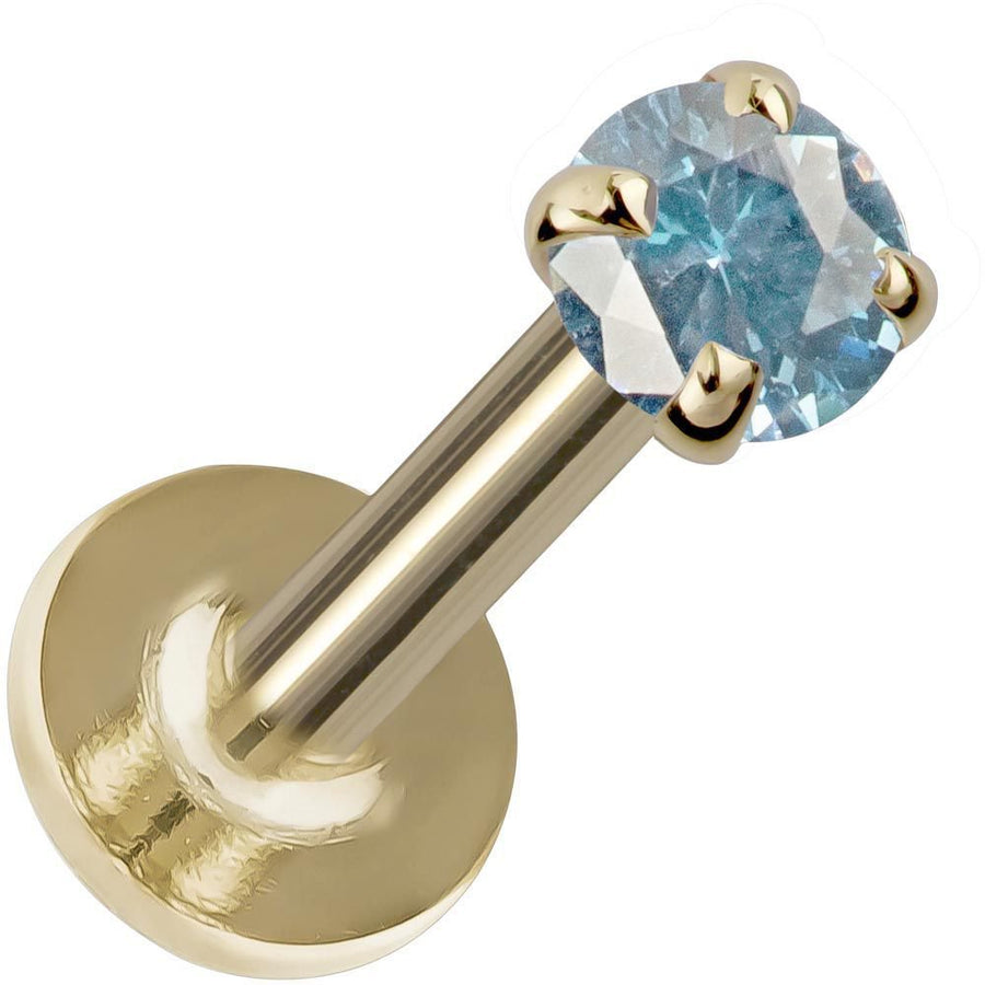 3mm Blue Zircon 14K Gold Prong Set Labret