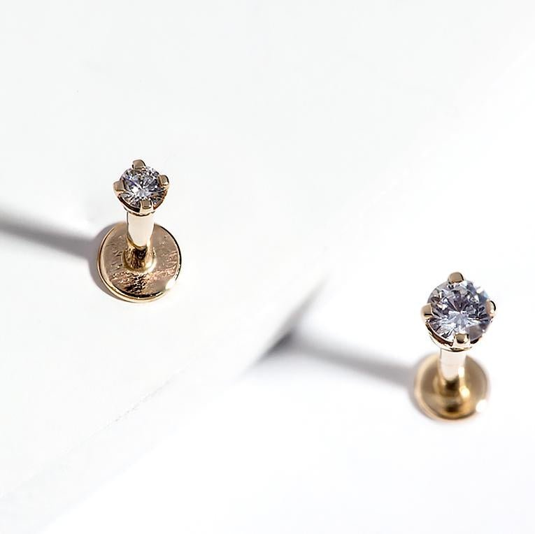 Gemstone Spike Helix Earring  14K Gold Flat Back Piercing Studs – Two of  Most