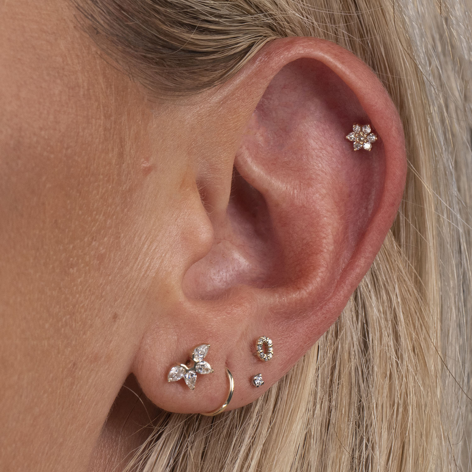 16g Flower CZ Flat Back Stud Earrings, Cartilage Earring