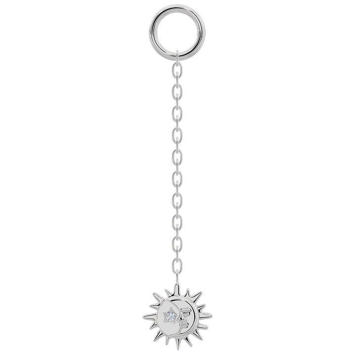 Sun & Moon Diamond Chain Accessory-Long   14K White Gold