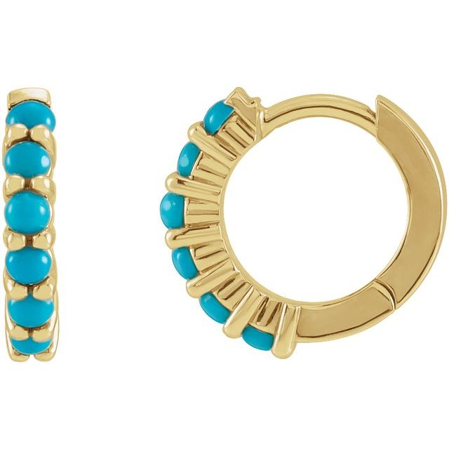 Turquoise 14k Gold Huggie Hoop Earrings