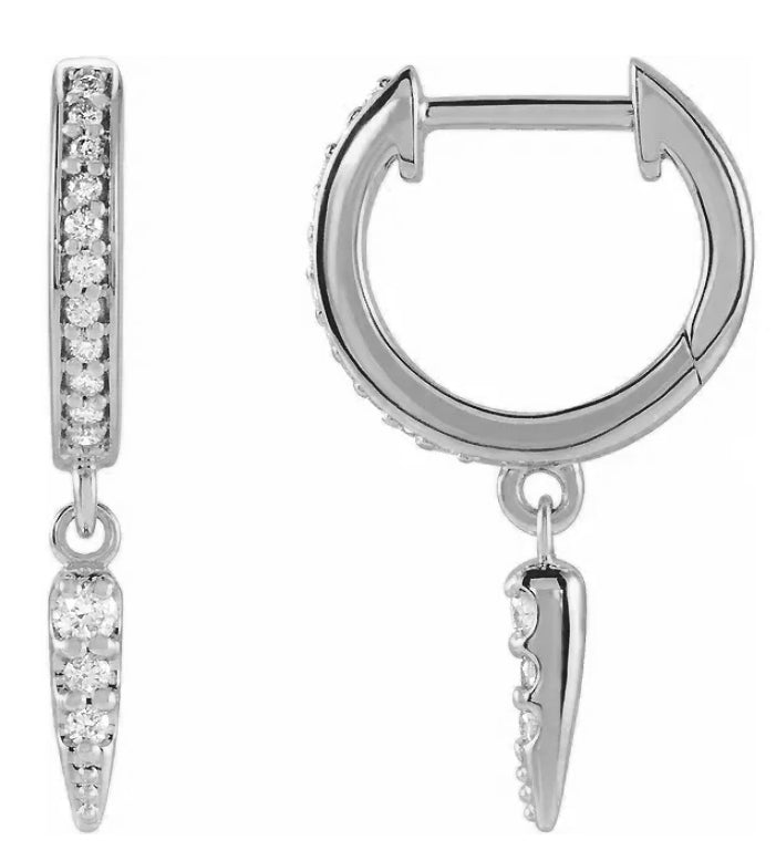 Picco 9K Single Solid White Gold Tiny Spike Charm For Hinged Segment Earring Pair