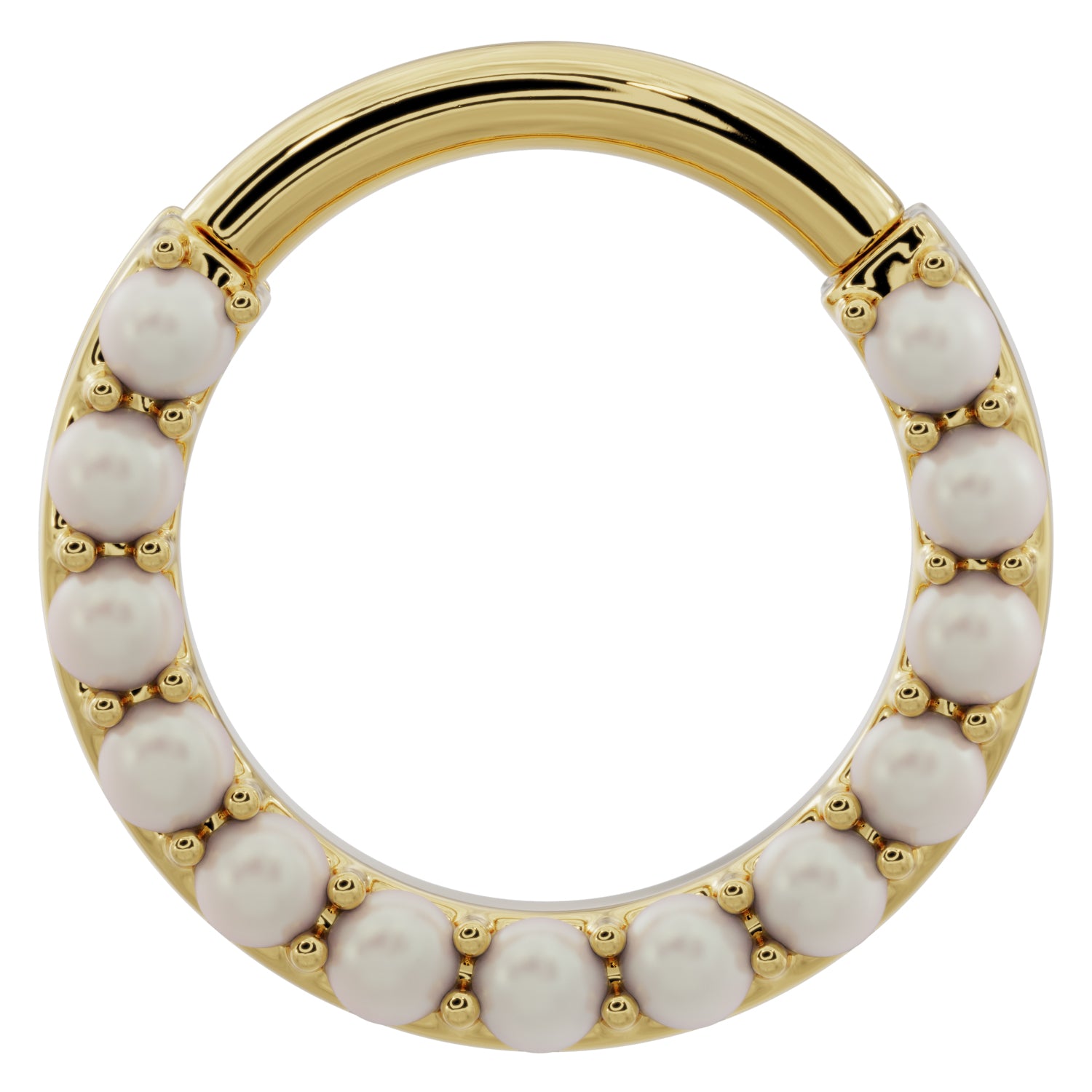 Pearl 14k Gold Clicker Ring Hoop