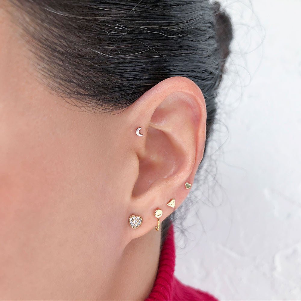 Pave Moon Threaded Flat Back Earring