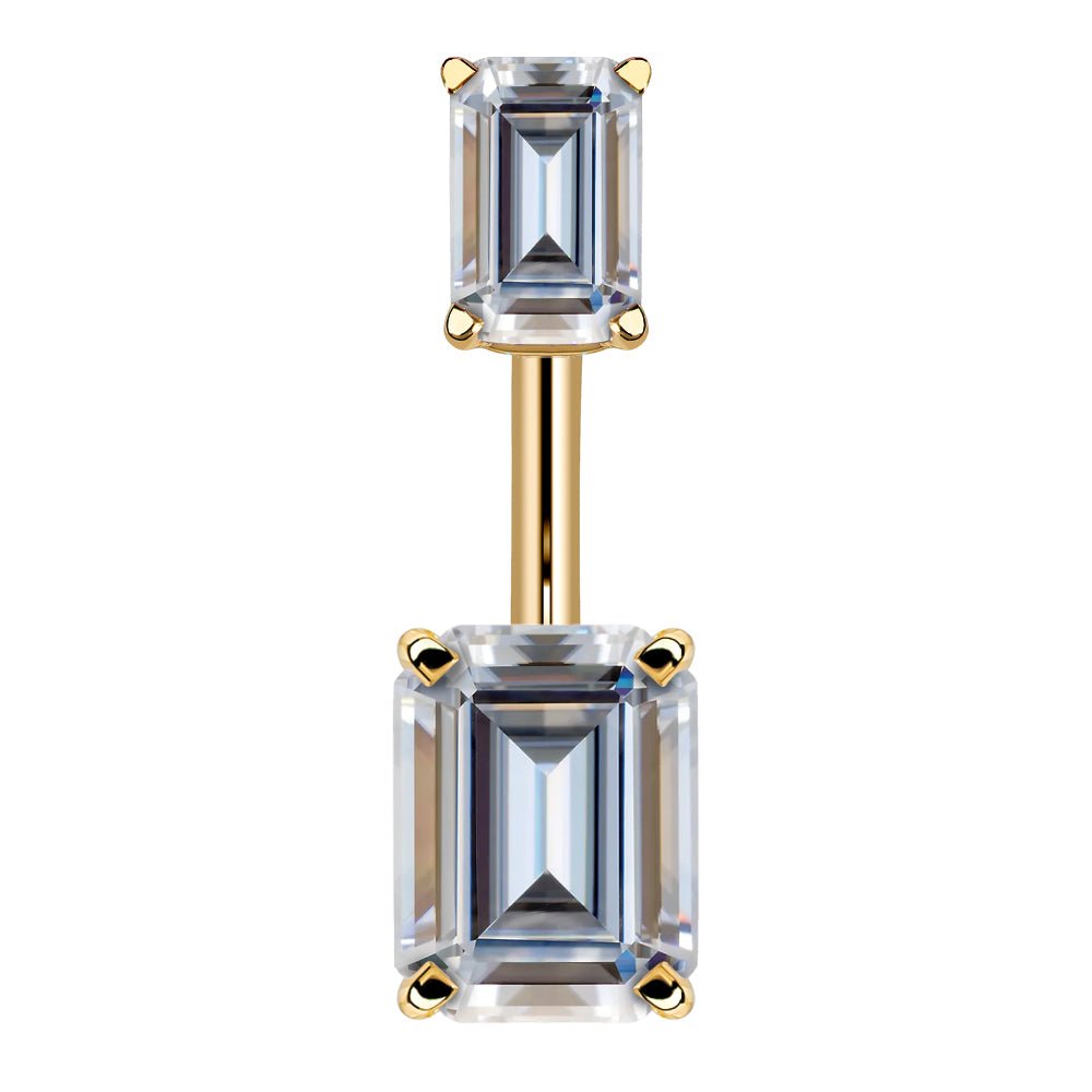 Emerald-Cut Double Gem 14k Gold Navel Ring