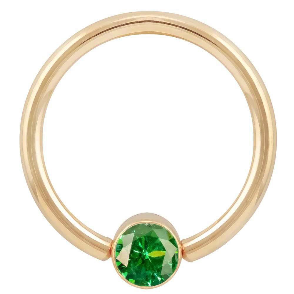 Cartilage Hoop,Round Cut Green Garnet Leafy Design Clicker,14K